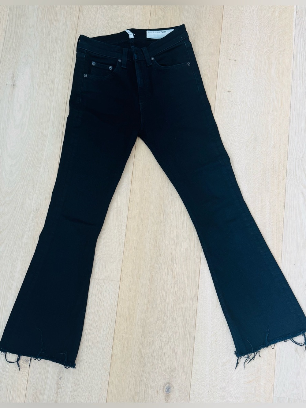 Rag & Bone High Rise Flare Jeans | Black | Raw Hem | 24